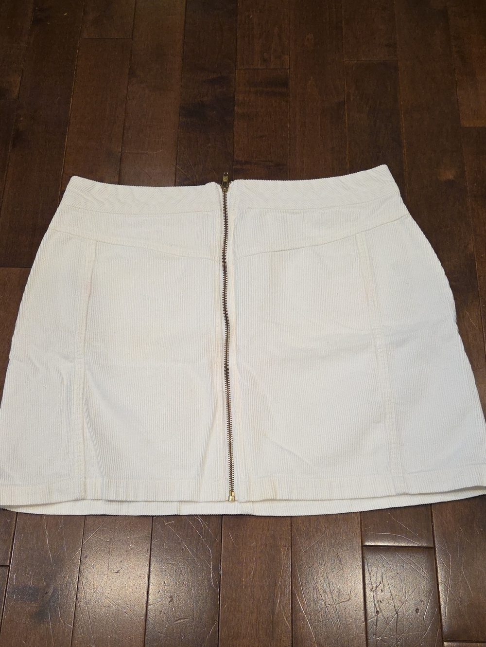 Cream Corduroy Zip-Front Mini Skirt